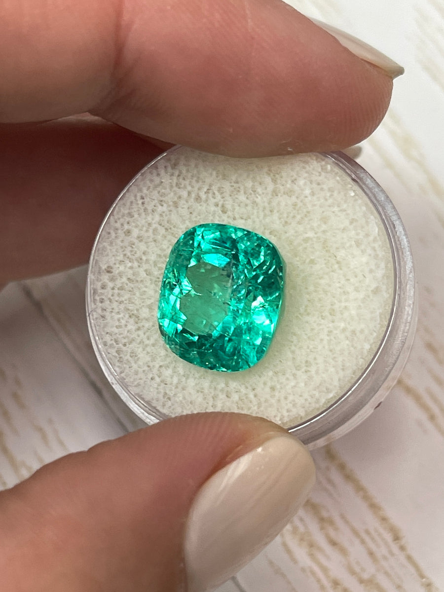 GIA-Certified Loose Colombian Emerald - 8.46 Carats, 13x12 mm Cushion Cut, Bluish Green Beauty