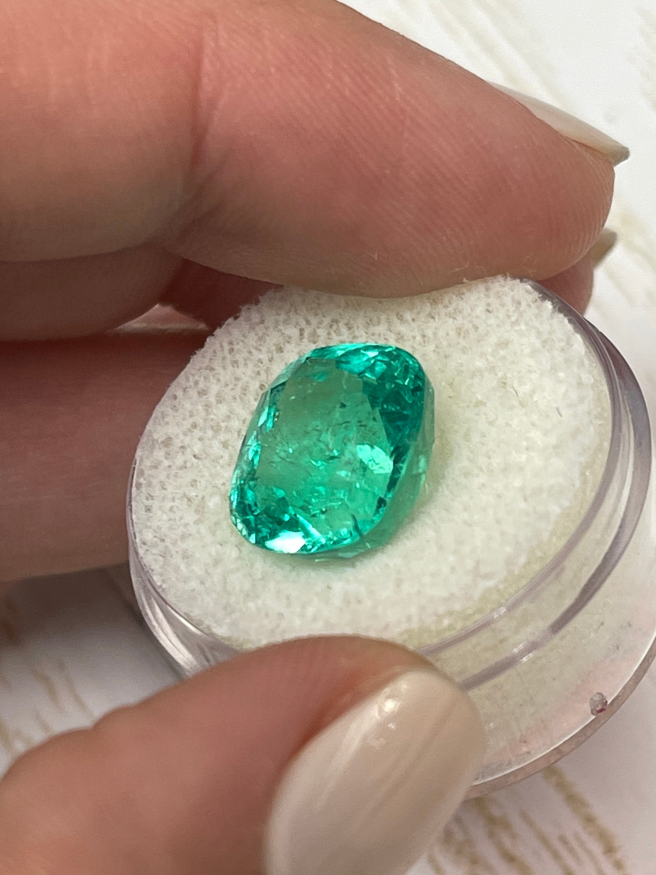 8.46 Carat Bluish Green Colombian Emerald - GIA Certified, Loose Cushion Cut, 13x12 mm