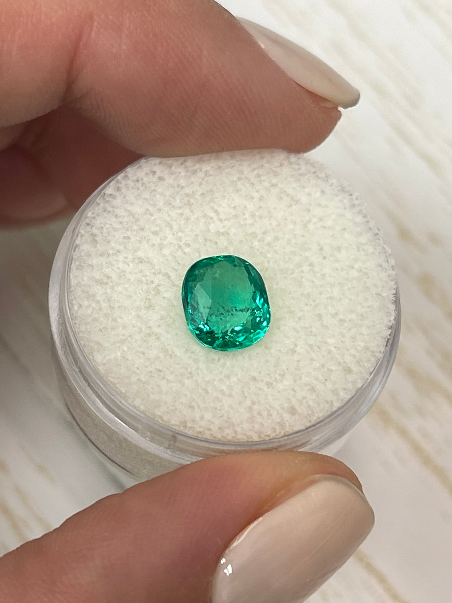 Bluish Green Colombian Emerald - 2.0 Carat Elongated Cushion Cut - Natural Gem