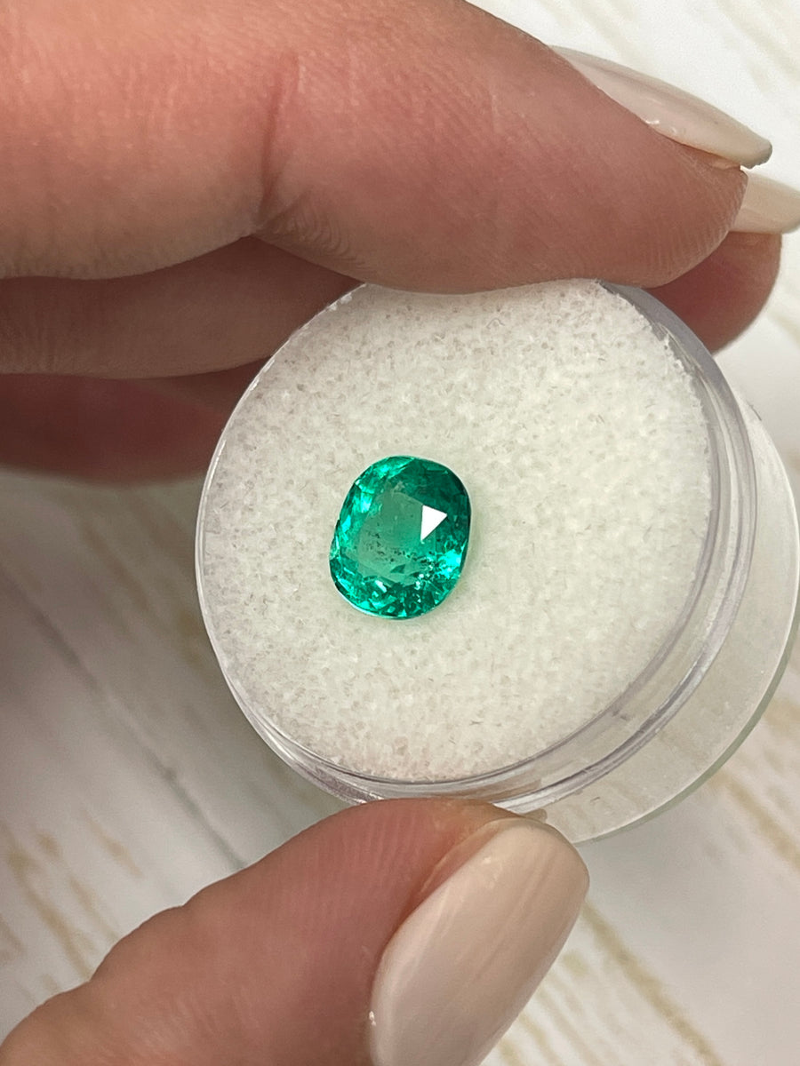 Elongated Cushion Cut Bluish Green Colombian Emerald - 2.0 Carat Genuine Stone