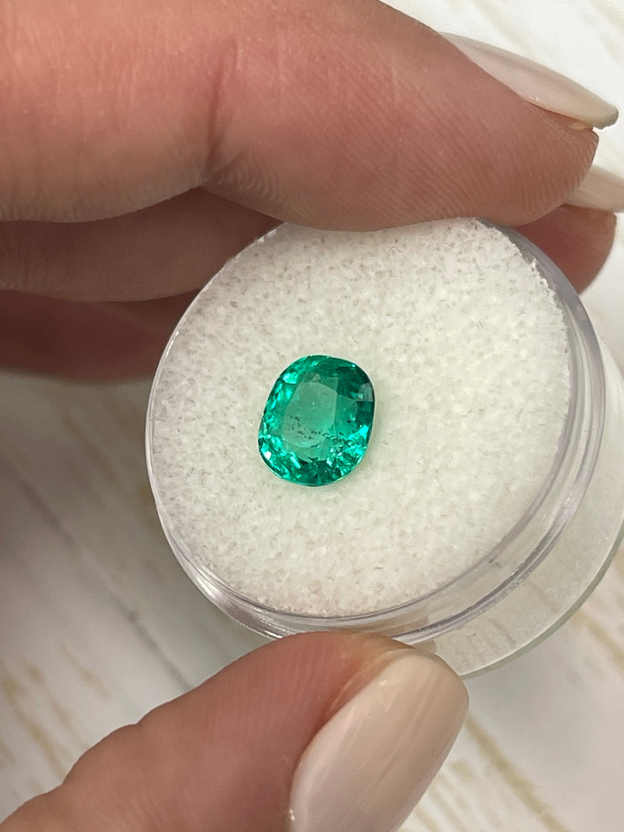 Natural Bluish Green Colombian Emerald - 2.0 Carat Loose Gem in Cushion Cut