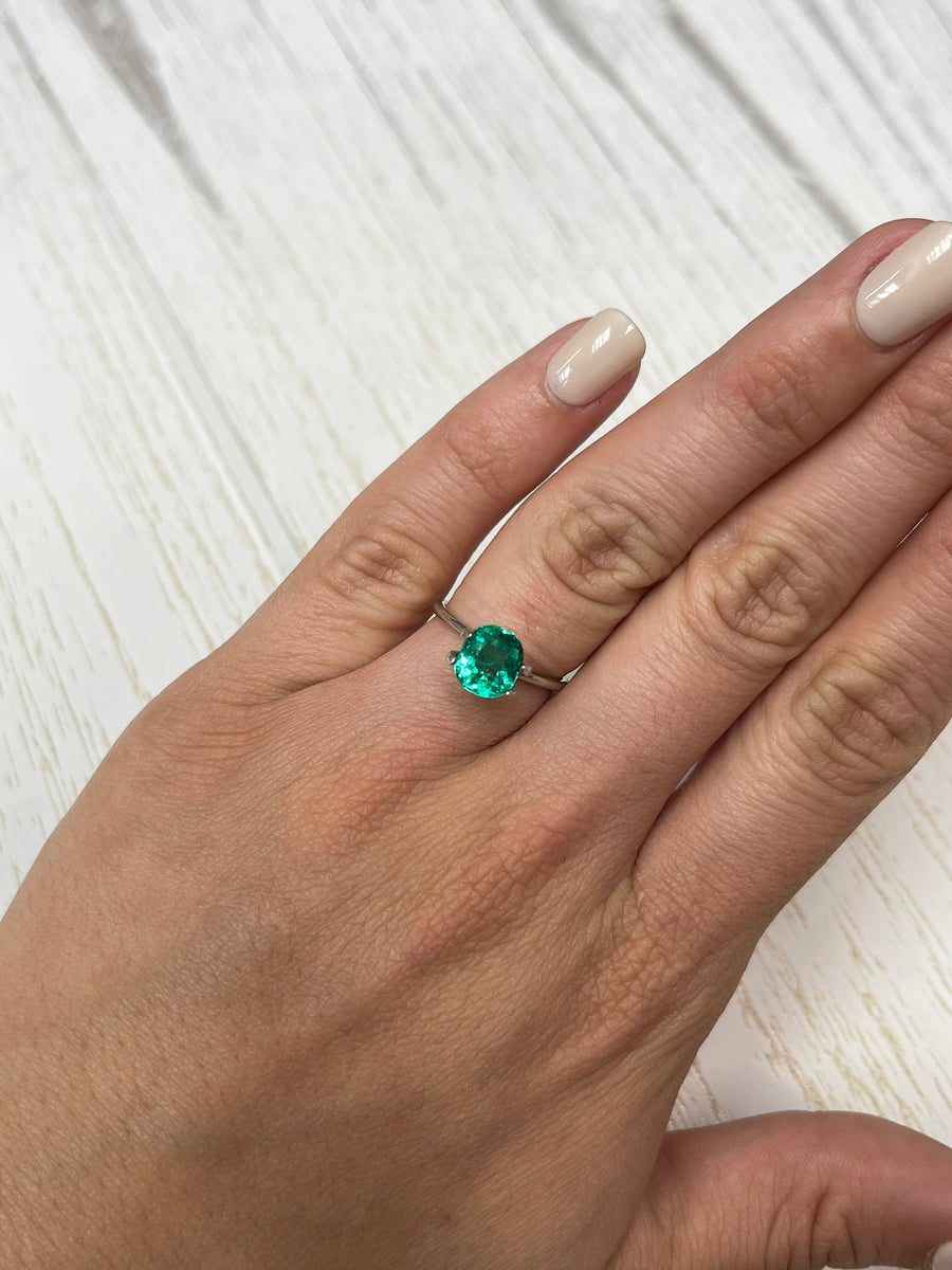 Genuine 2.0 Carat Bluish Green Colombian Emerald - Elongated Cushion Cut