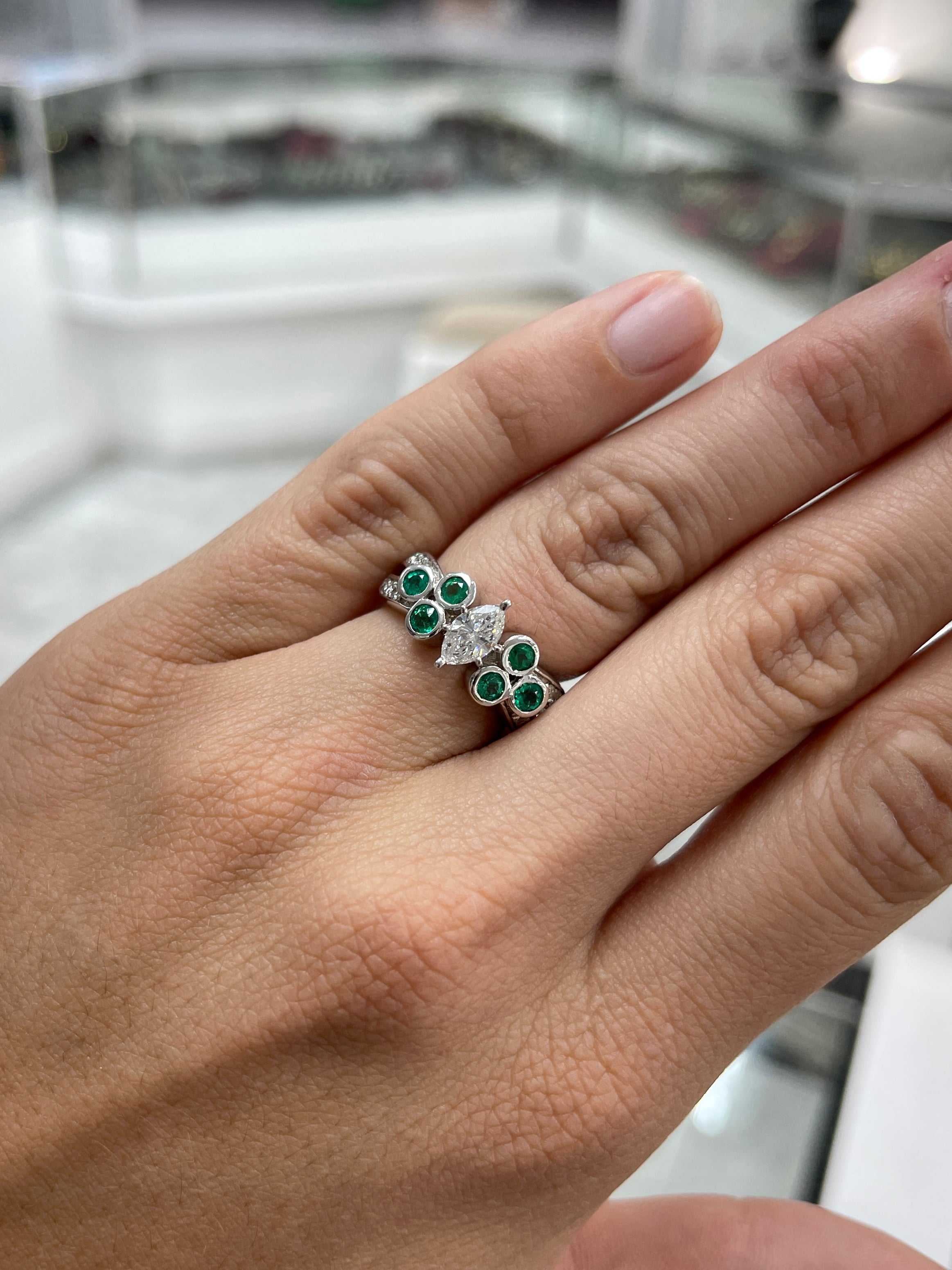 2.02tcw Marquise Diamond & Emerald Accents 14K White Gold - JR Colombian Emeralds