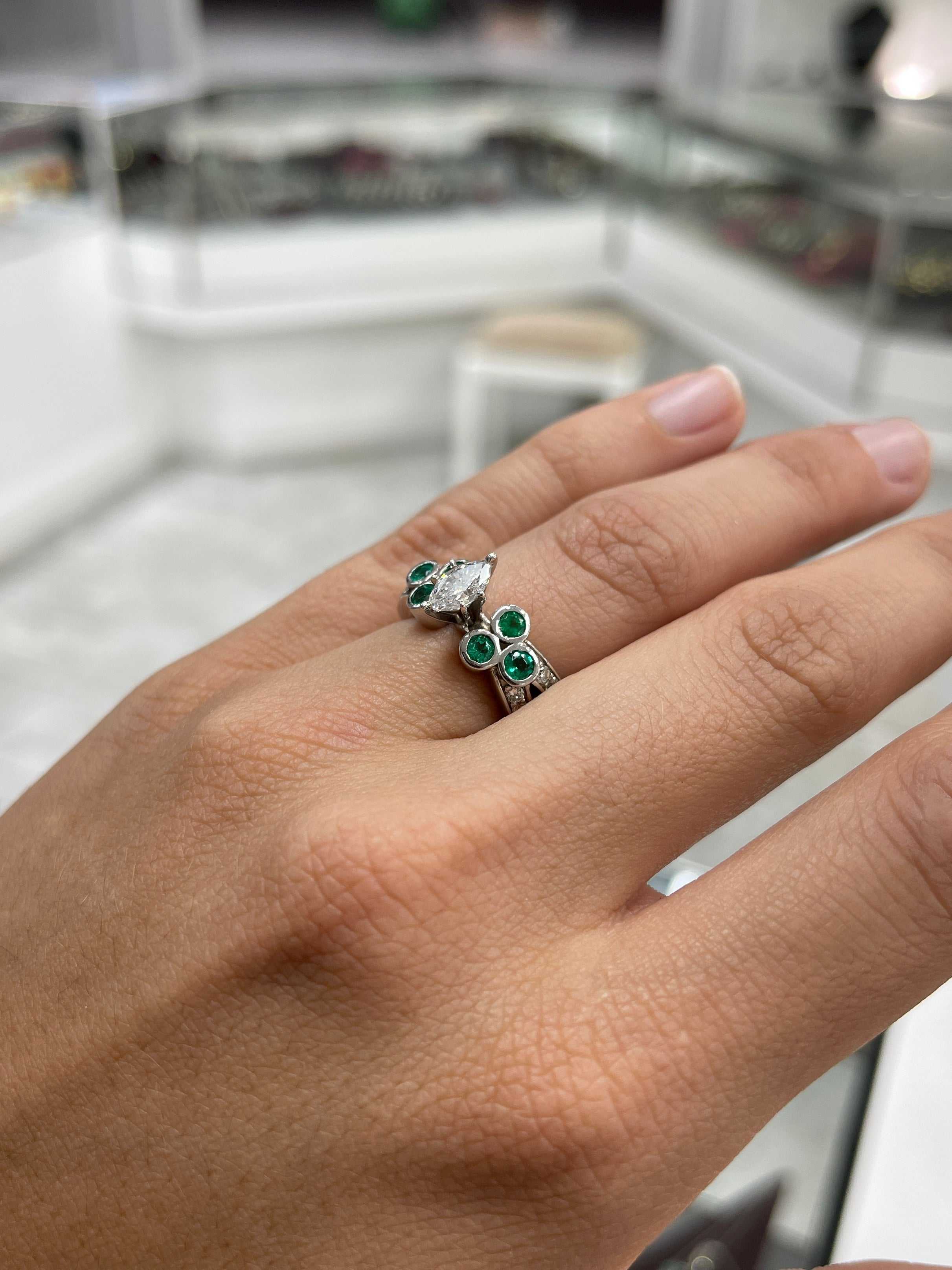 2.02tcw Marquise Diamond & Emerald Accents 14K White Gold - JR Colombian Emeralds