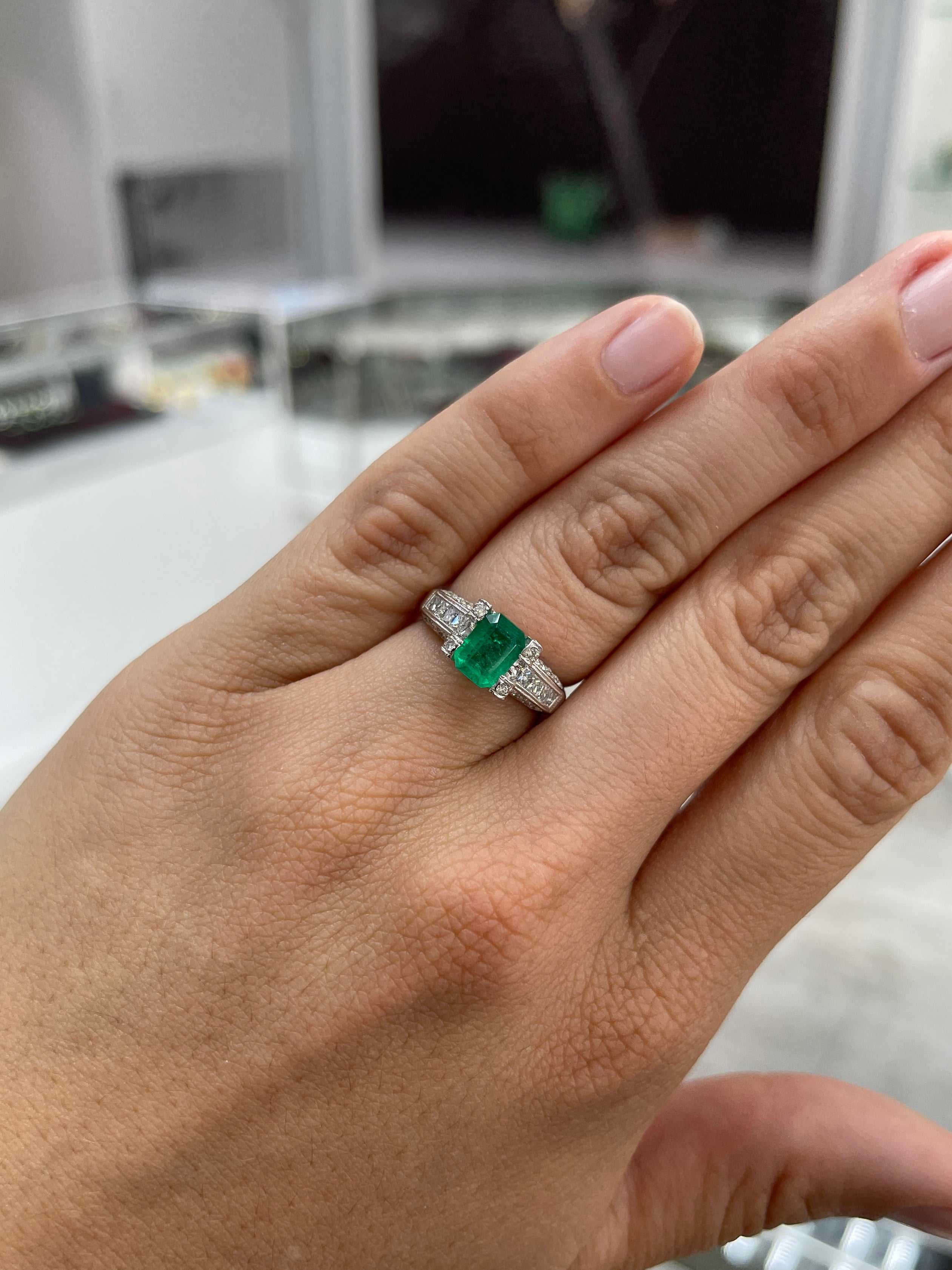 2.15tcw Emerald Cut & Princess Cut Diamond Mil-Grain Engagement 14K - JR Colombian Emeralds