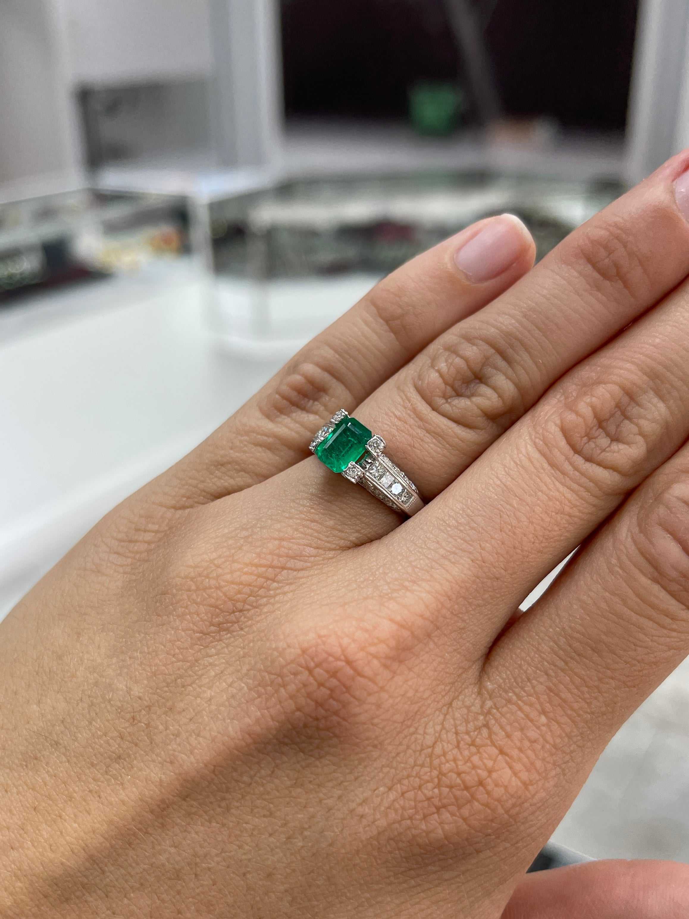 2.15tcw Emerald Cut & Princess Cut Diamond Mil-Grain Engagement 14K - JR Colombian Emeralds