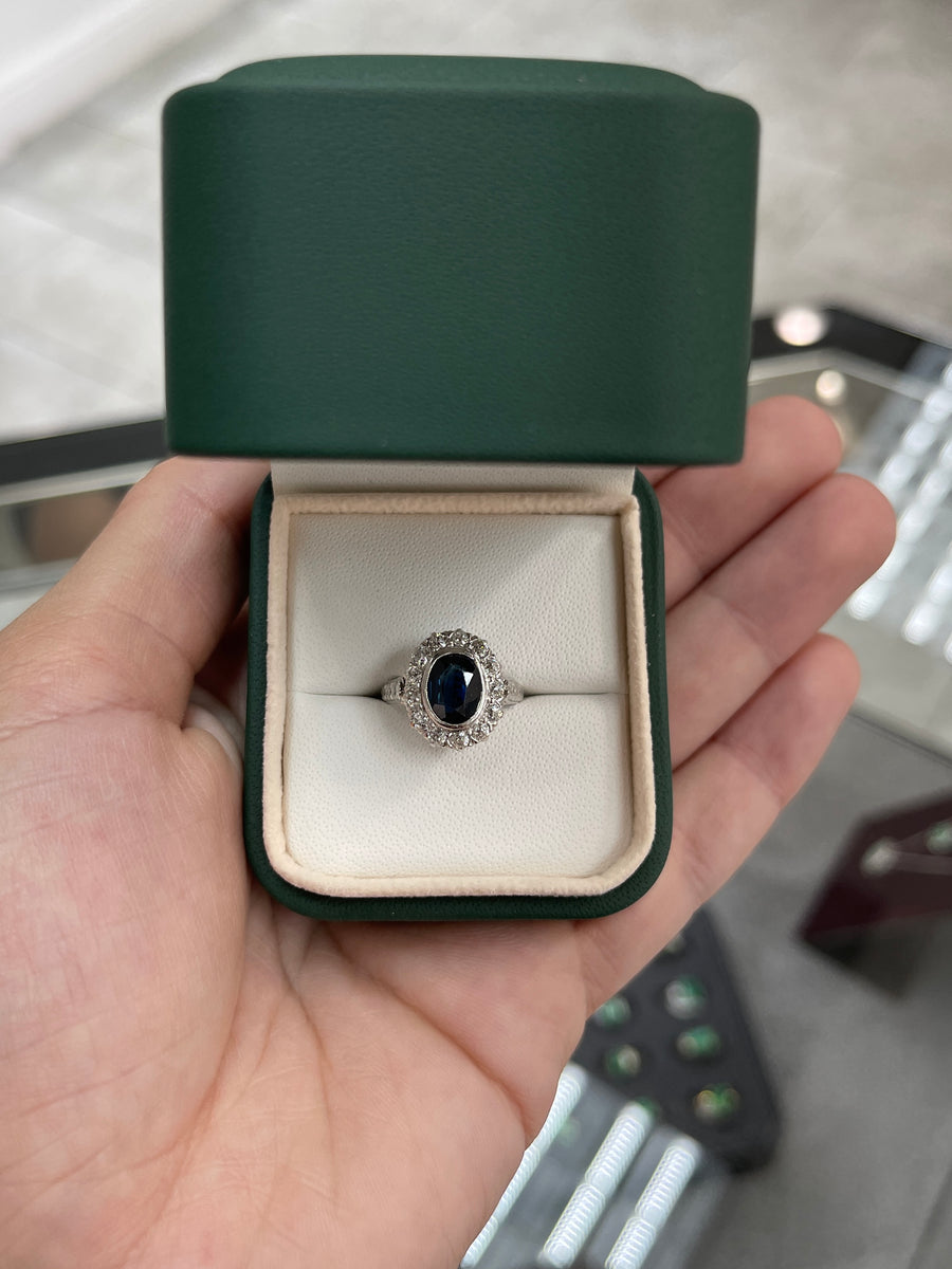 2.70tcw Vintage Sapphire & Diamond Halo Ring PLAT