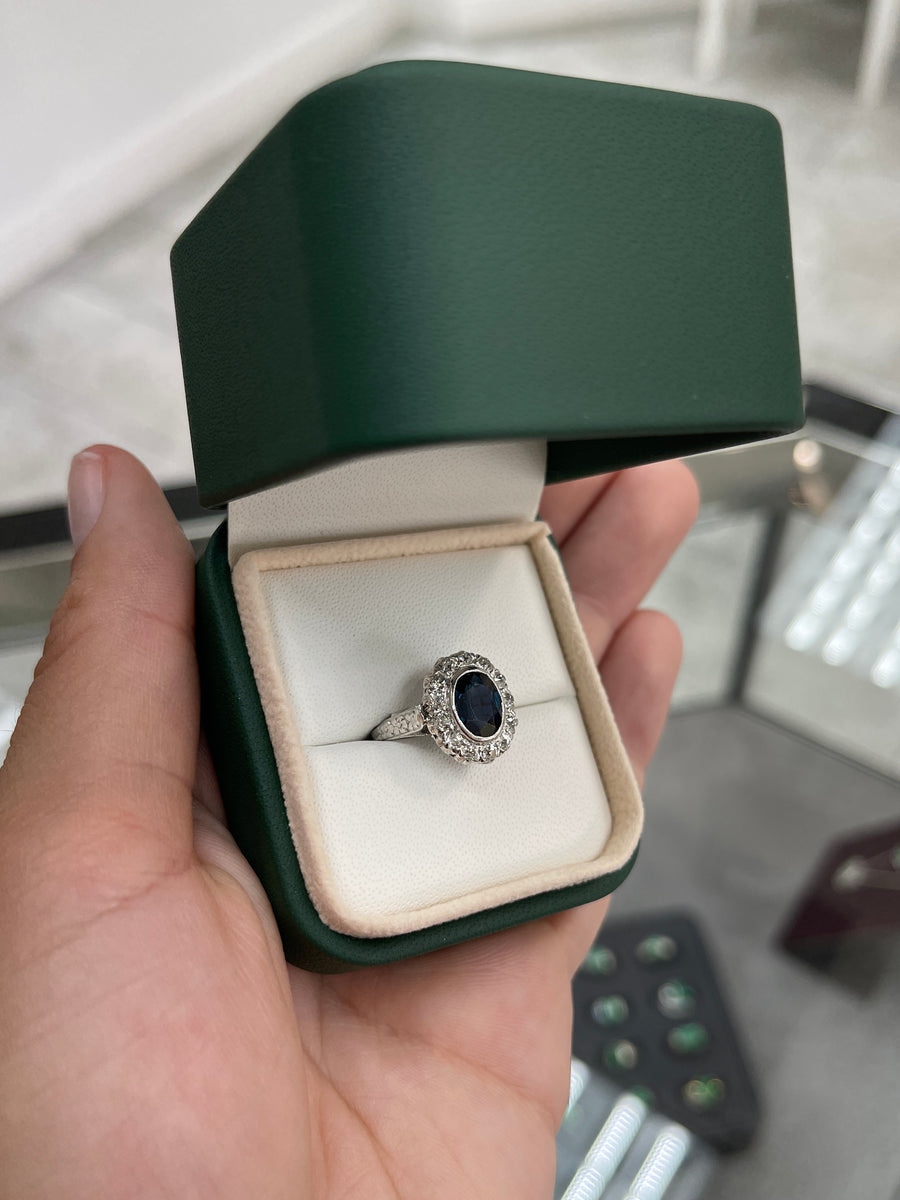 2.70tcw Vintage Sapphire & Diamond Halo Ring PLAT