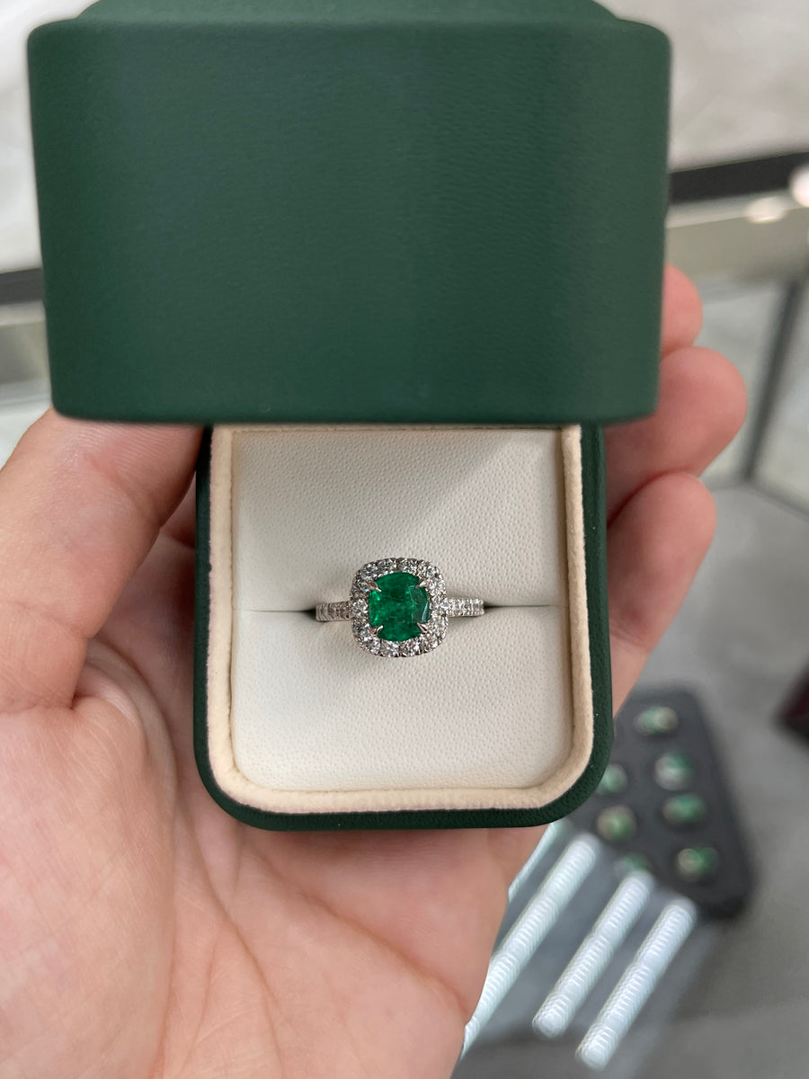 2.31tcw Natural Emerald & Diamond Halo Engagement Ring 14K