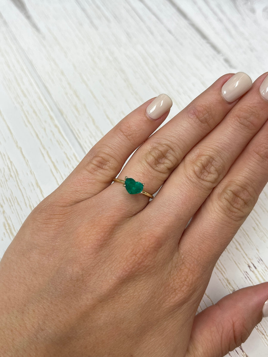 Heart-Cut 1.16 Carat Loose Colombian Emerald Ring - Vibrant Muzo Green