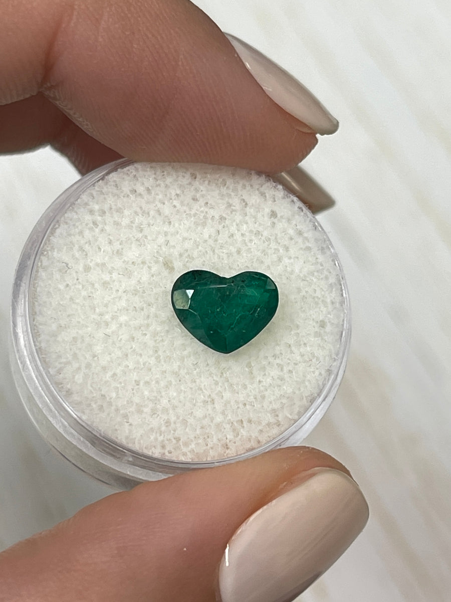 Heart-Shaped 1.39 Carat Loose Brazilian Emerald in Deep Green Hue
