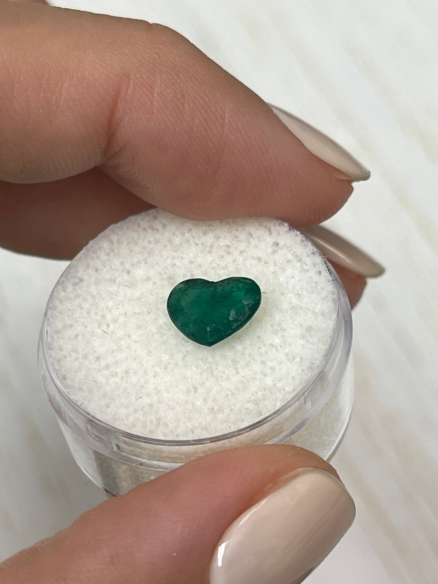 1.39 Carat Authentic Brazilian Emerald - Heart Cut, Deep Green