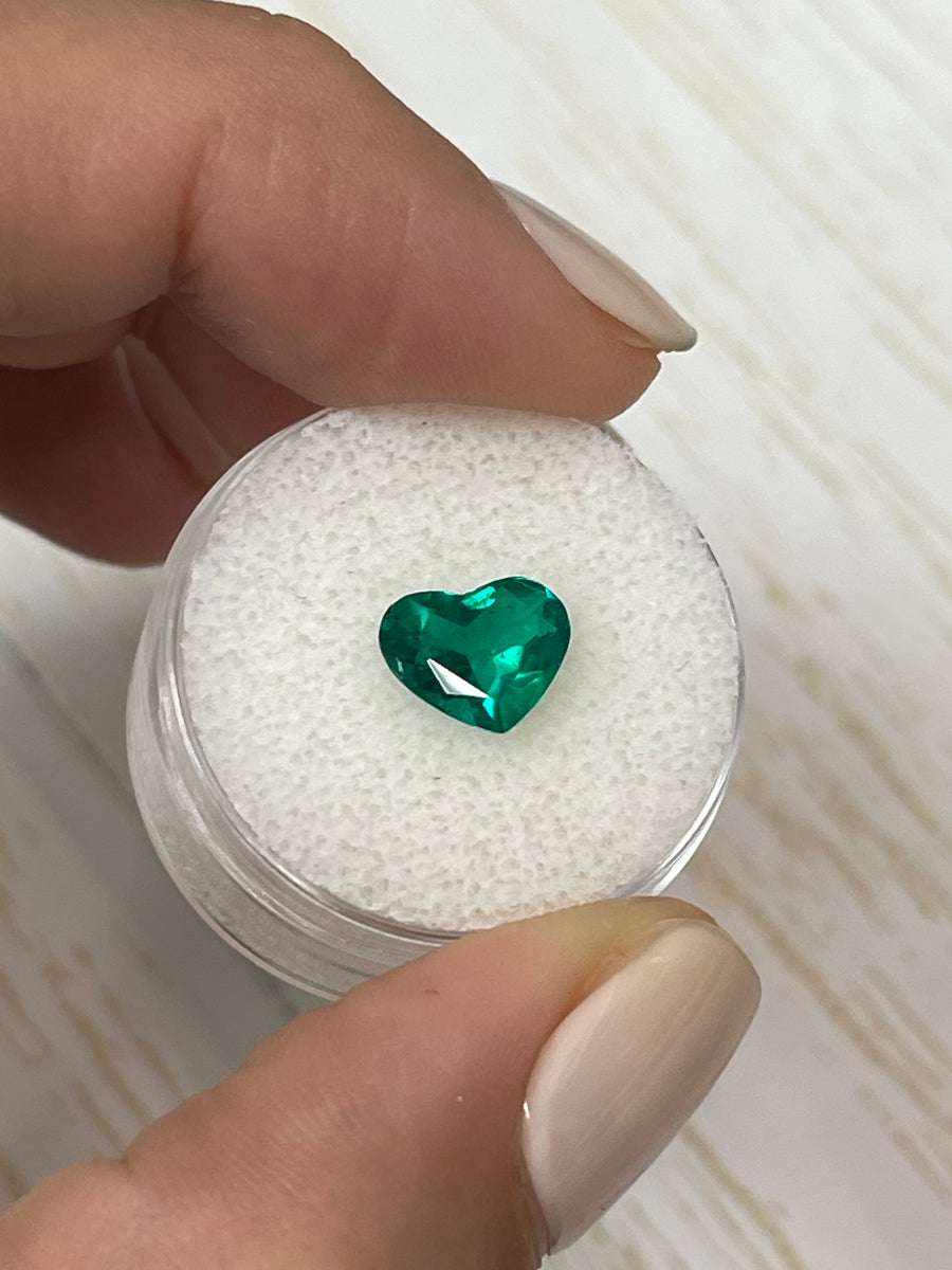 1.55 Carat Loose Colombian Emerald in a Striking Muzo Green Heart Cut Ring