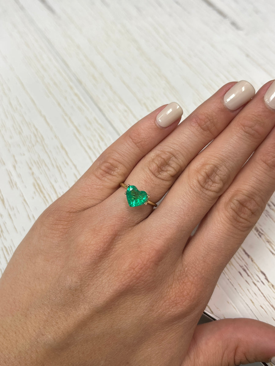 Captivating Heart Cut Zambian Emerald Ring - 1.63 Carat Medium Green Stone
