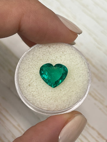 2.49 Carat Heart-Shaped Colombian Emerald with Vivid Bluish Green Hue