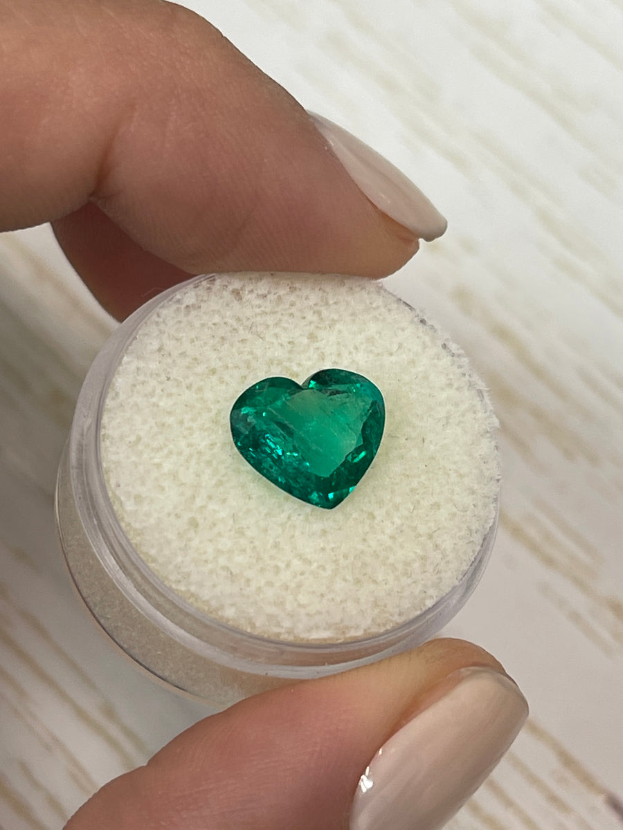 Vivid Bluish Green Colombian Emerald - Heart Cut, 2.49 Carats