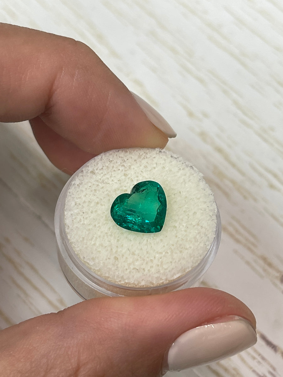 2.49 Carat Colombian Emerald, Heart Shaped, in Captivating Bluish Green