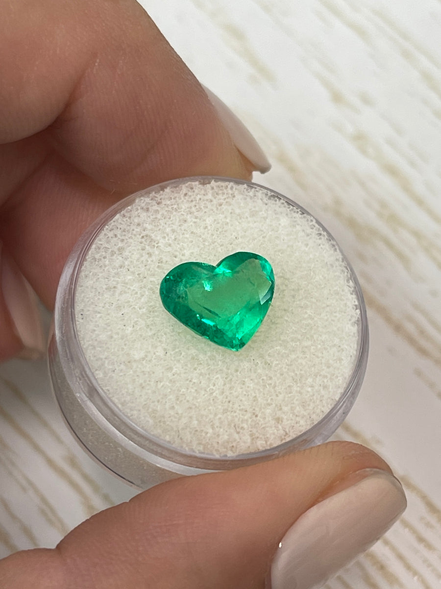 Vivid Green 2.99 Carat Colombian Emerald - Heart Shaped Gemstone