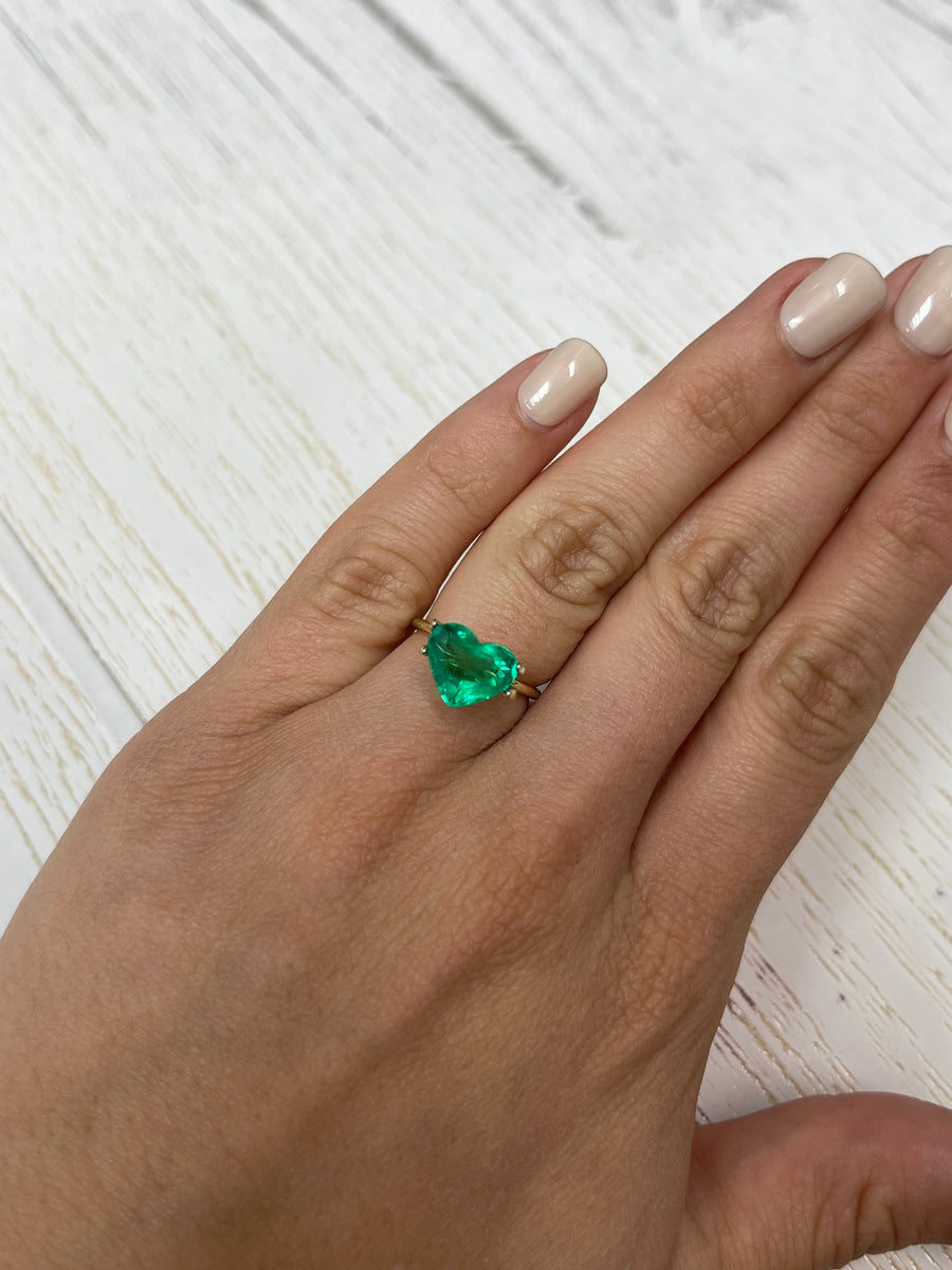 Emerald Gemstone - 2.99 Carat Heart Cut, Lively Green Hue