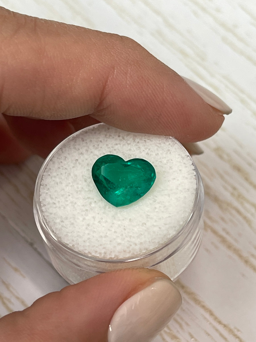 Certified 3.35 Carat Colombian Emerald - Heart Shaped - Vivid Green Hue