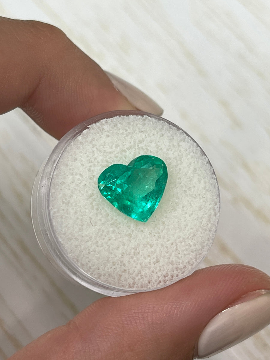 Bright Green Colombian Emerald - 3.43 Carat Heart Cut Stone