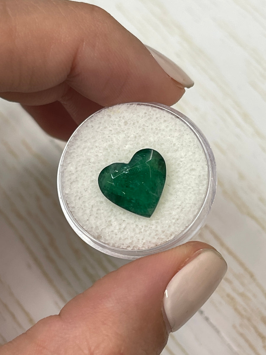 4.57 Carat Heart-Cut Brazilian Emerald in Deep Green