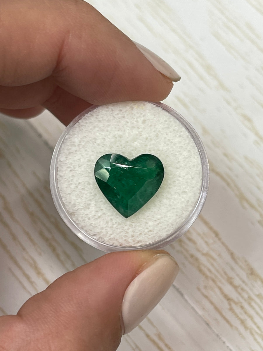 Deep Green Heart-Cut 4.57 Carat Brazilian Emerald