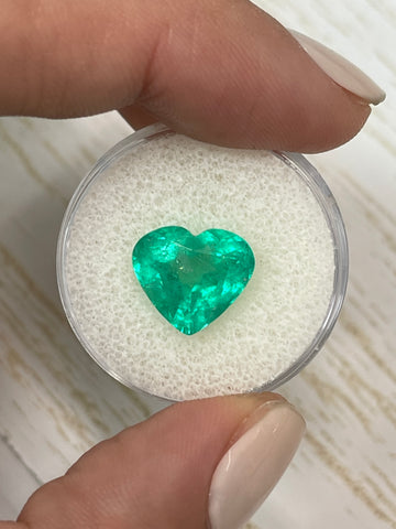 Vivid Green 11x12mm Heart-Shaped Colombian Emerald - 5.16 Carat Loose Gemstone