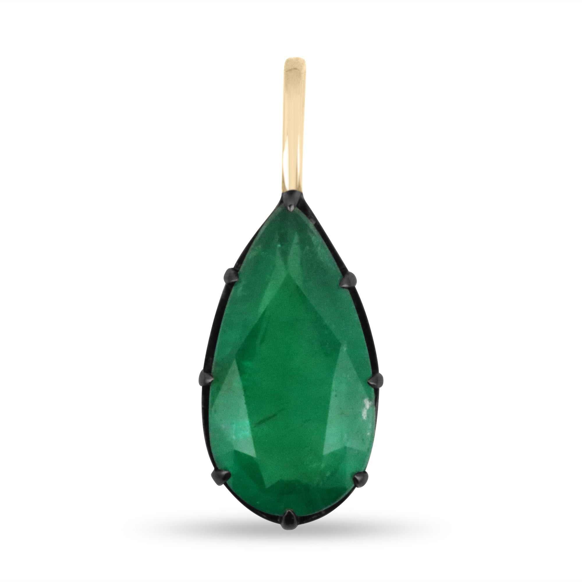 4.91 Carat Rich Dark Green Emerald Georgian Styled Solitaire Pendant 14K - JR Colombian Emeralds