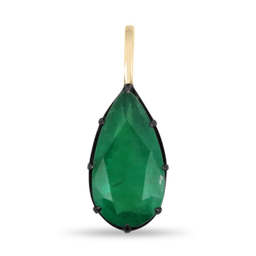 4.91 Carat Rich Dark Green Emerald Georgian Styled Solitaire Pendant 14K