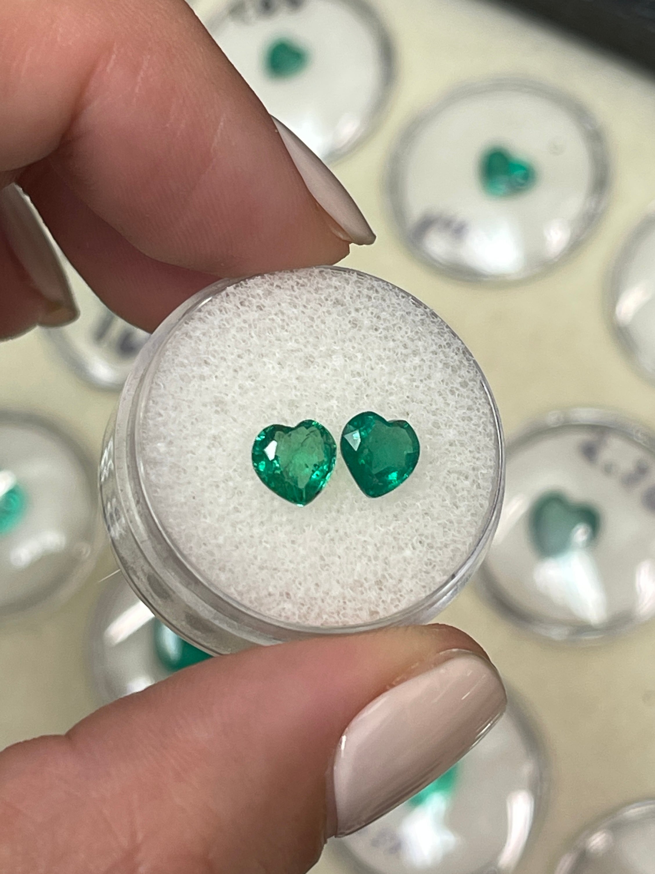 1.54tcw 6x6 Matching Pair Green Natural Loose Zambian Emerald Hearts - JR Colombian Emeralds