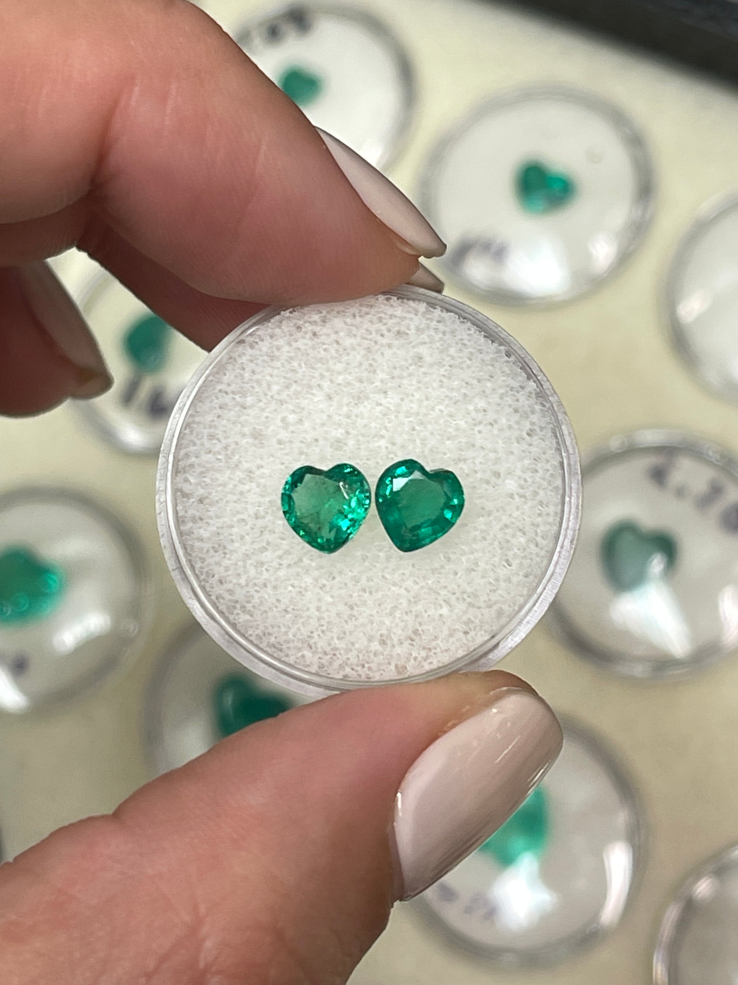 1.54tcw 6x6 Matching Pair Green Natural Loose Zambian Emerald Hearts - JR Colombian Emeralds