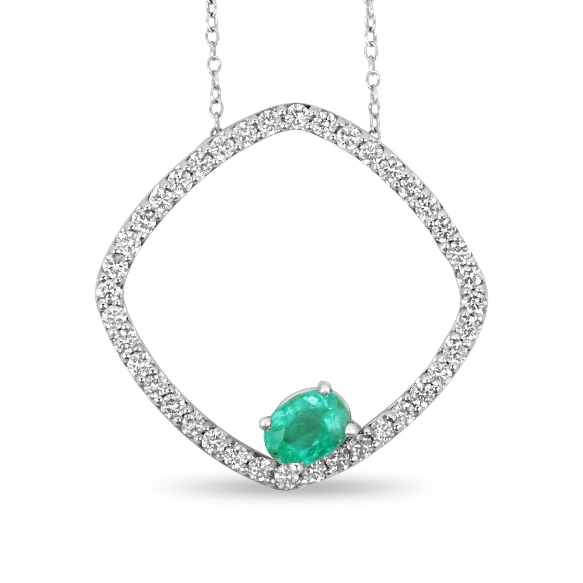 2.40tcw Floating Oval Emerald & Diamond Open Halo Necklace 14K - JR Colombian Emeralds