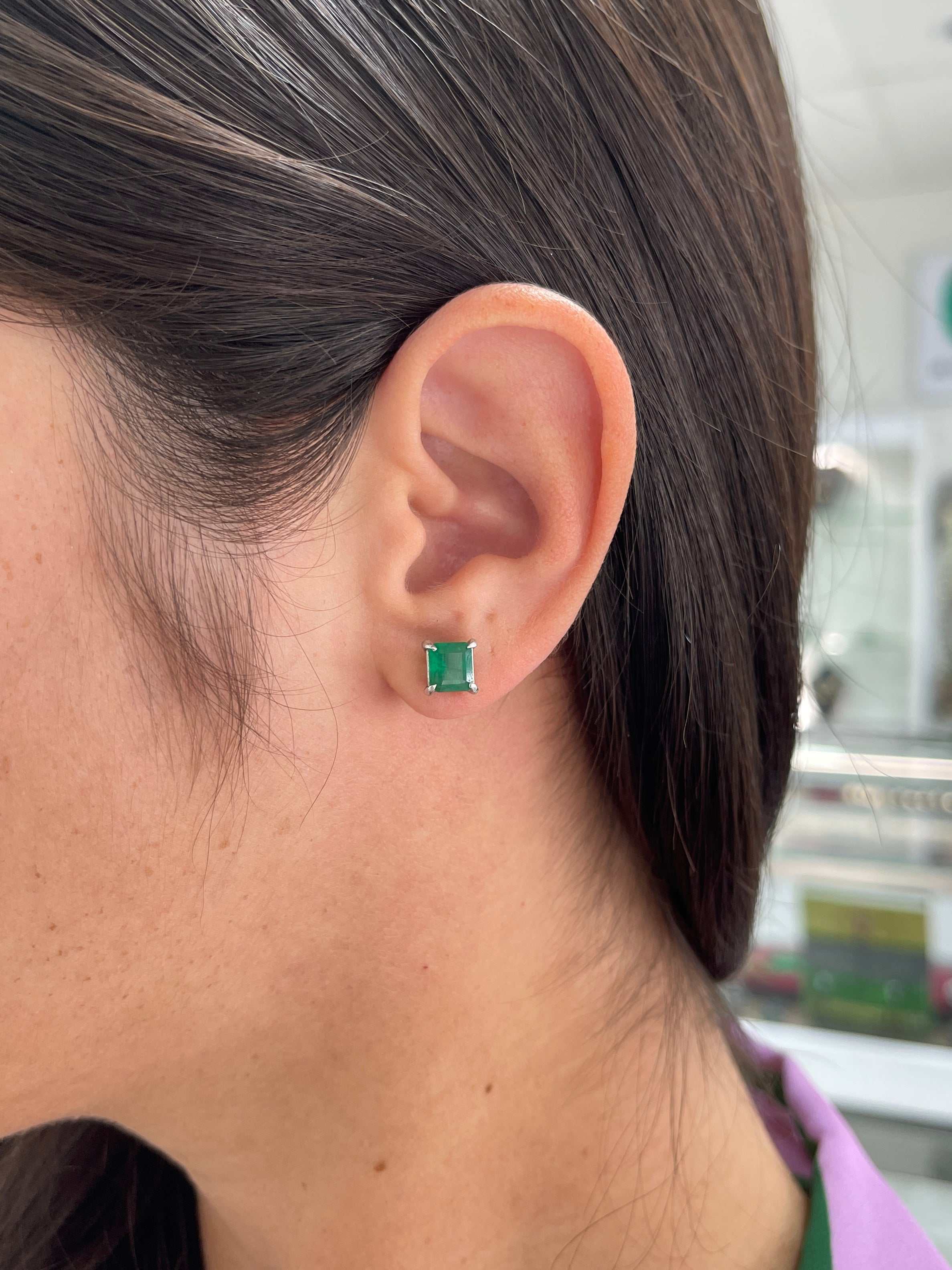 1.80tcw Martini Asscher Cut Emerald Earrings 14K - JR Colombian Emeralds