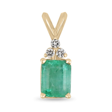 1.20tcw Emerald Cut Colombian Emerald & Diamond Accent Pendant