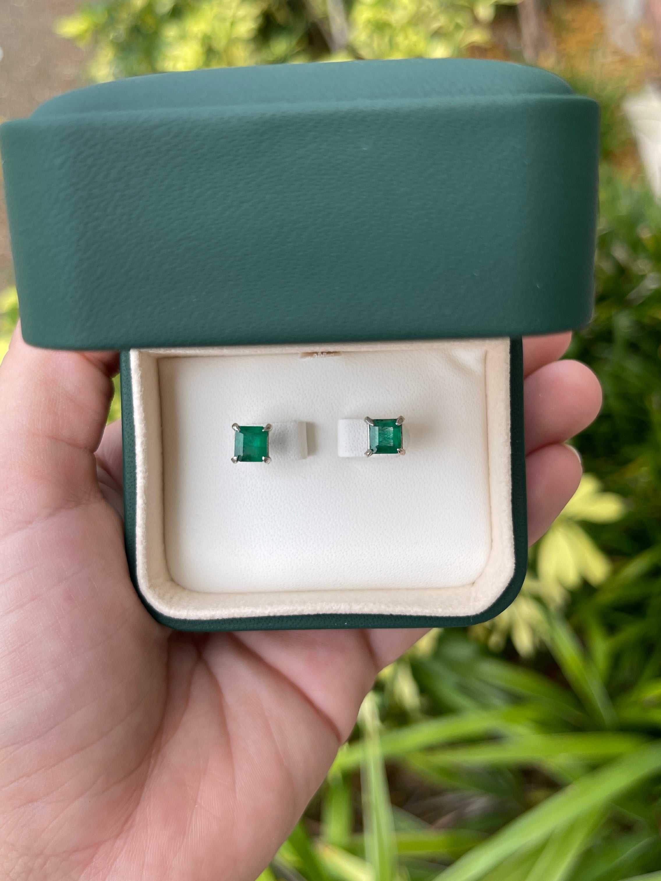 1.80tcw Martini Asscher Cut Emerald Earrings 14K - JR Colombian Emeralds