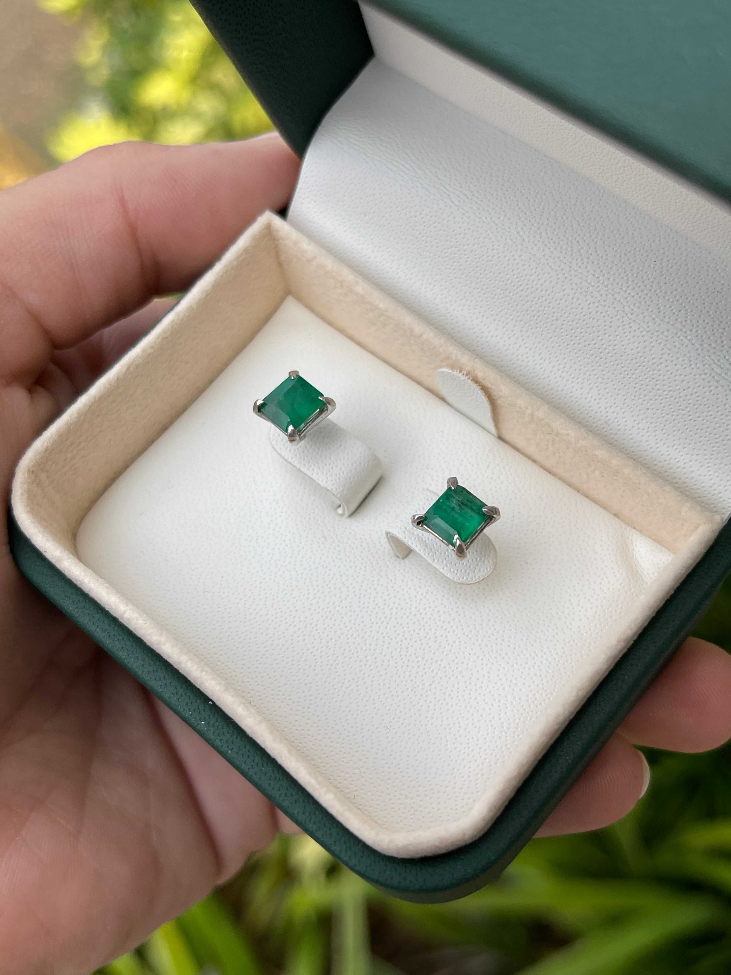 1.80tcw Martini Asscher Cut Emerald Earrings 14K - JR Colombian Emeralds