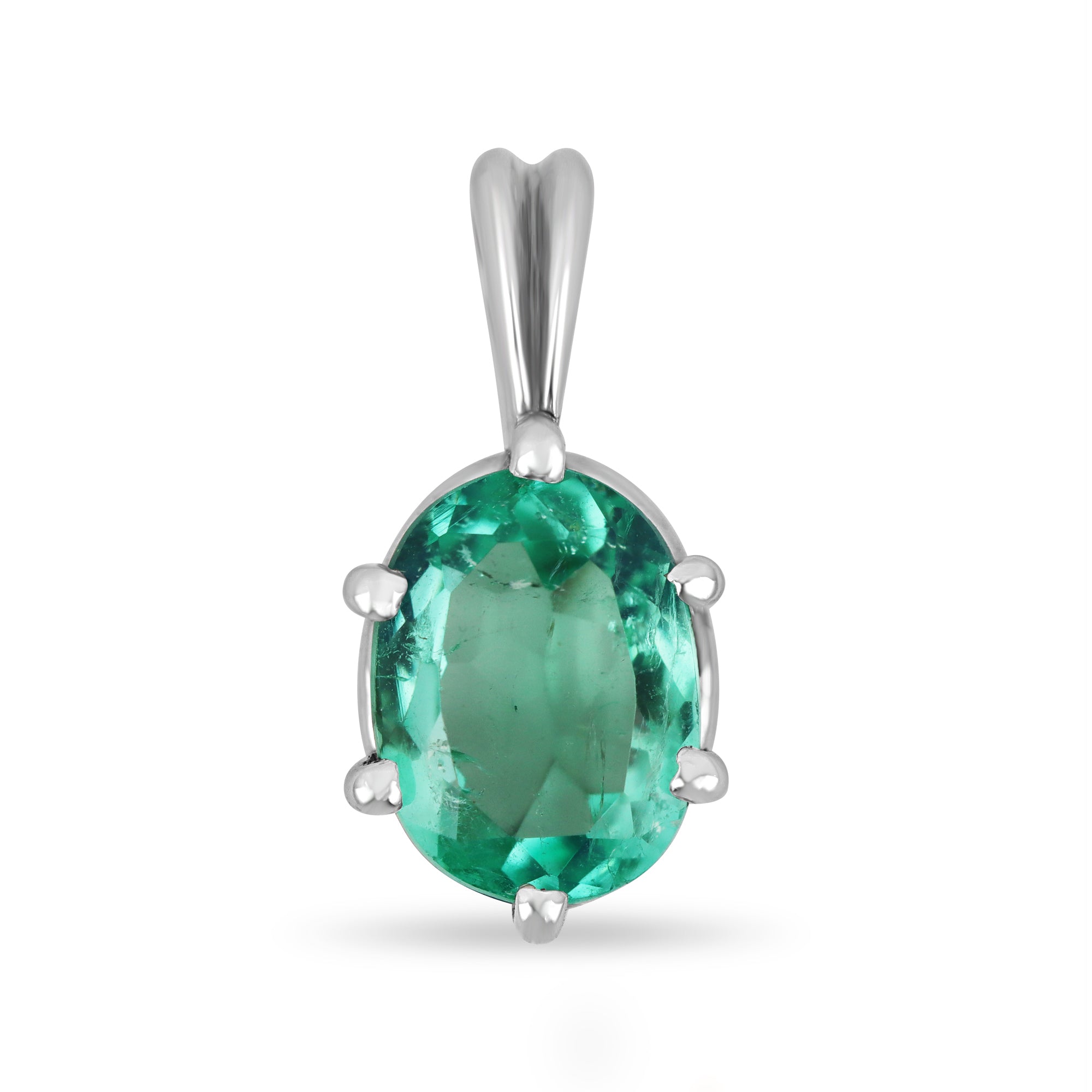 1.88 Carat Oval Cut Bright Green Colombian Emerald Six Prong Pendant 14K - JR Colombian Emeralds