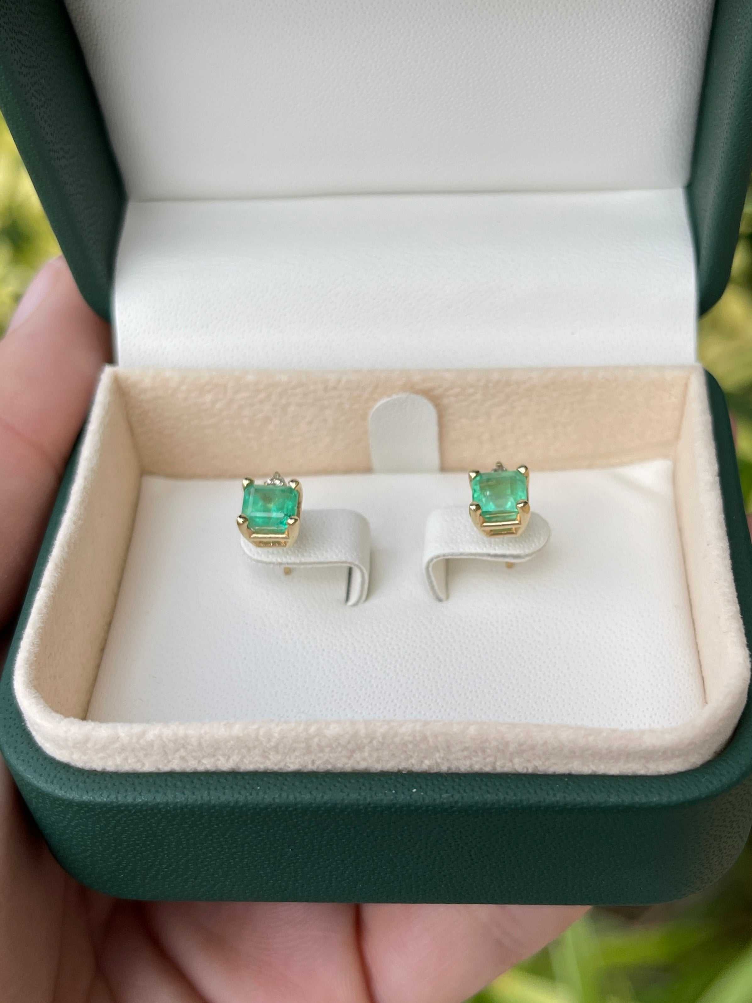 2.07tcw Emerald & Diamond Accent Stud Earrings 14K - JR Colombian Emeralds