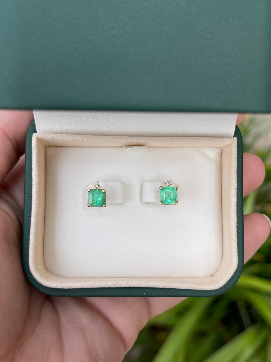 2.07tcw Emerald & Diamond Accent Stud Earrings 14K