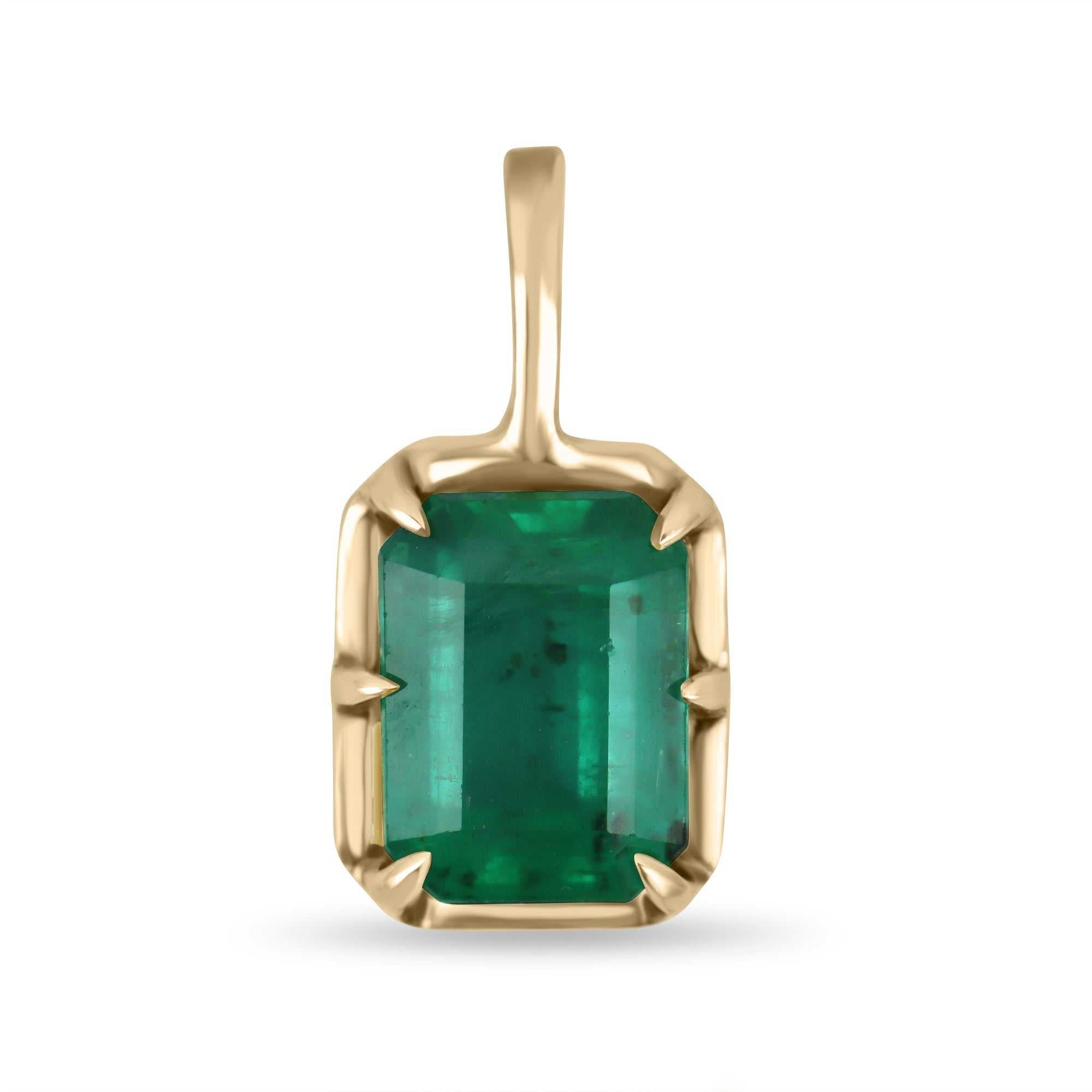 2.02 Carat Natural Dark Green Emerald Georgian Styled Solitaire Pendant 14K - JR Colombian Emeralds