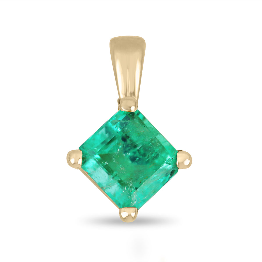 1.0 Carat Colombian Emerald Cut Solitaire Gold Pendant