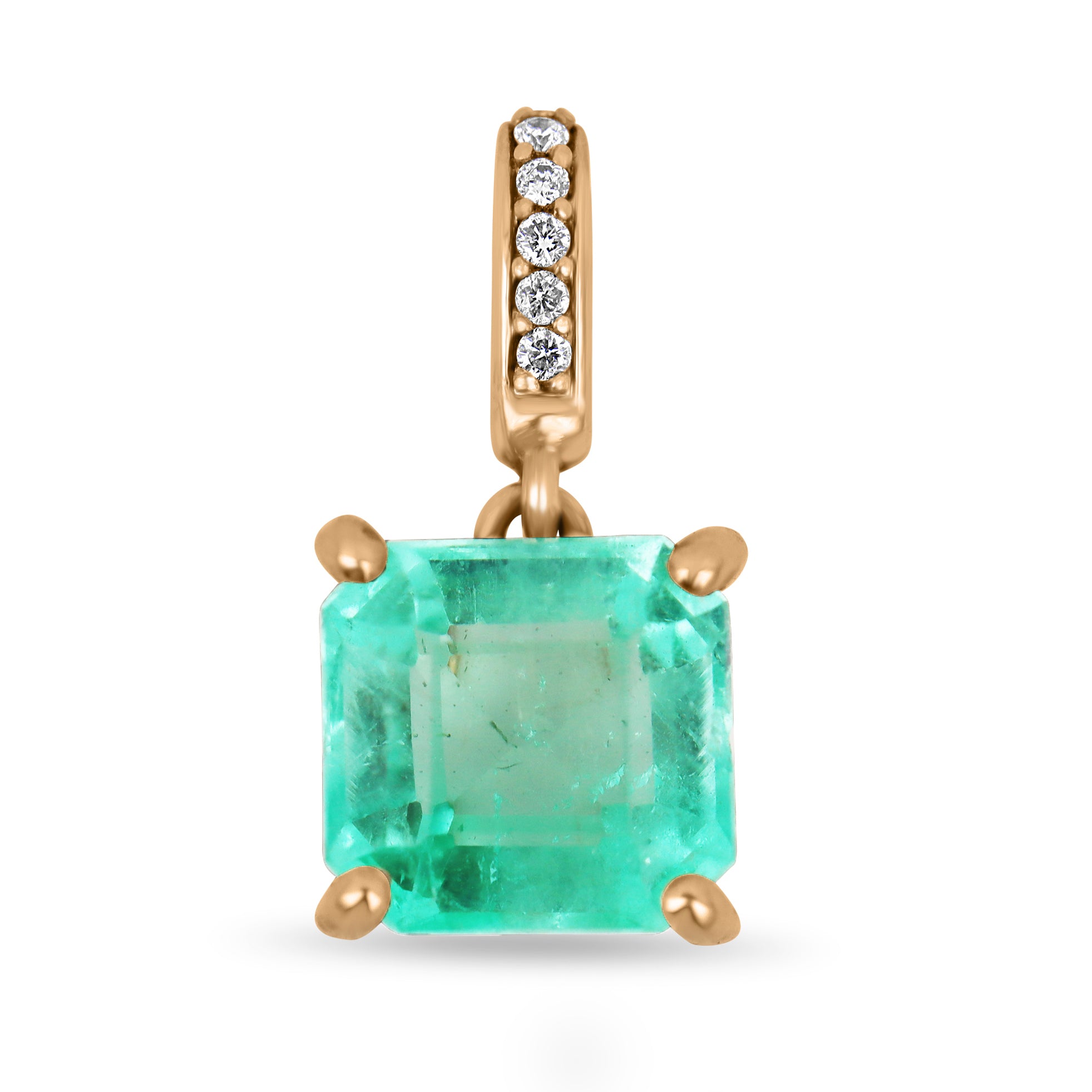 1.95tcw Asscher Colombian Emerald & Round Diamond Dangle Pendant 14K - JR Colombian Emeralds