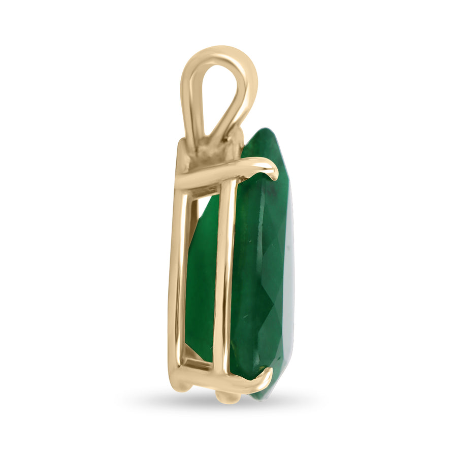 Double Bail Huge 10.05-Carat Dark Green Emerald Solitaire Pear Cut Gold Pendant
