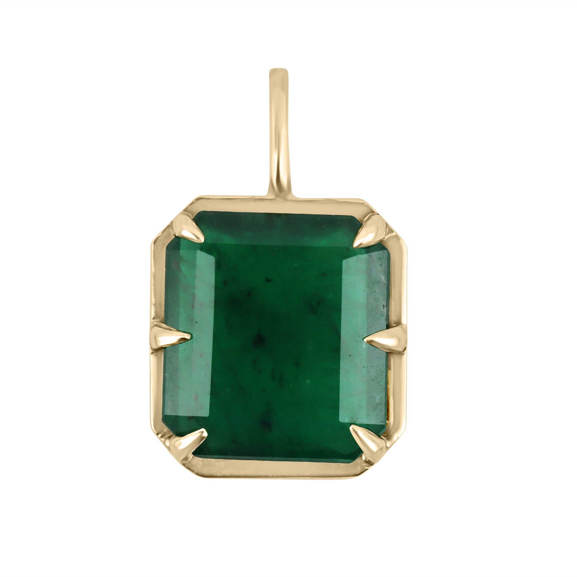 6.30 Carat Natural Dark Green Emerald Georgian Styled Solitaire Pendant 14K - JR Colombian Emeralds