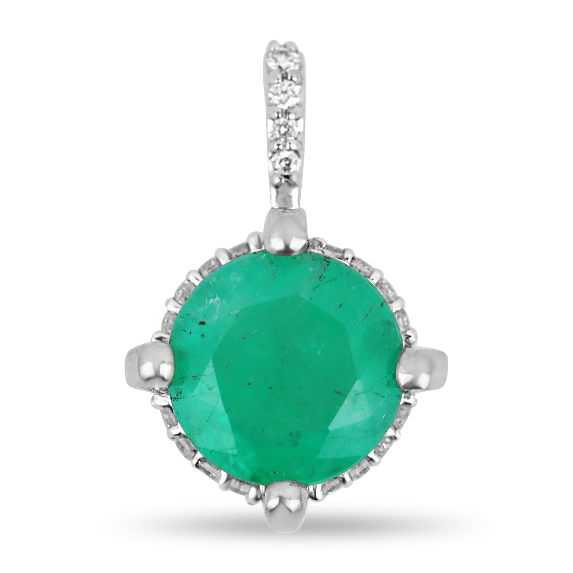 1.20tcw Round Emerald & Diamond Accents Pendant 14K - JR Colombian Emeralds