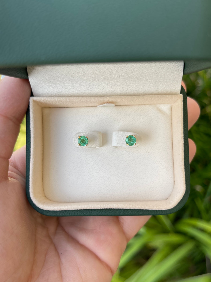 0.85tcw 14K 4.8mm Round Emerald Stud Earrings
