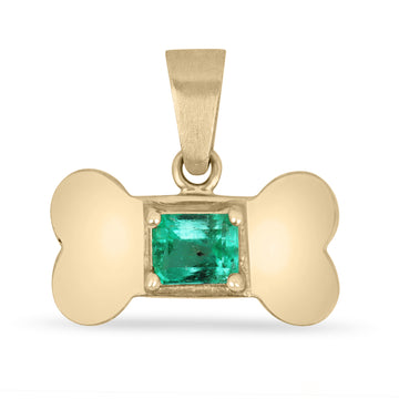 1.50 Carat Dog Bone Emerald Cut Emerald Prong Necklace 14K Yellow Gold