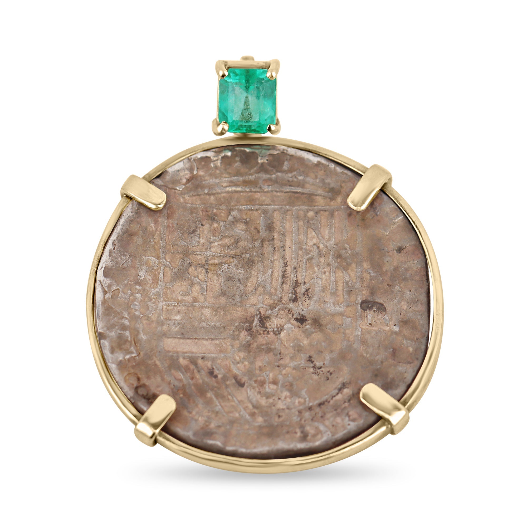 1.10 Carat Unisex Shipwreck Atocha Medallion Pendant Yellow Gold & Silver 14K 925 - JR Colombian Emeralds