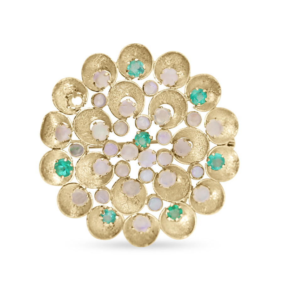 4.50tcw Opal & Emerald Flower Pendant/Pin 14K